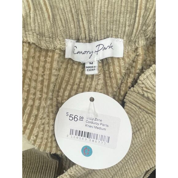 Emory Park Cozy Zone Corduroy Pants Womens M Khaki High Rise Flare Split Hem NWT - Picture 3 of 13